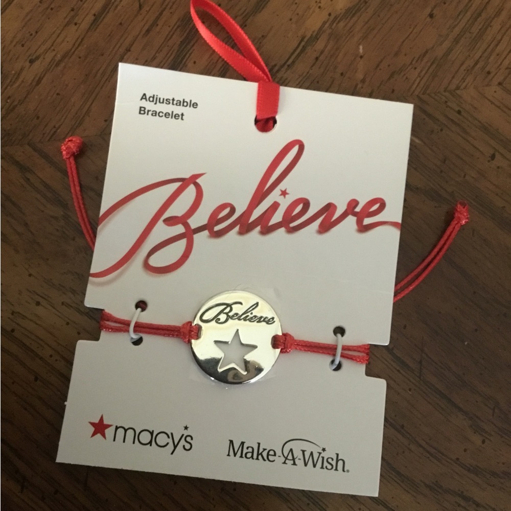 Red Corded Silver Believe Star Bracelet